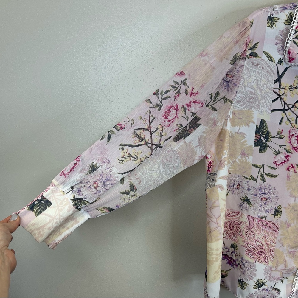 Cynthia Rowley 1X Floral Button-Up Blouse Pink Lilac Coquette Twee Vintage - Picture 4 of 12